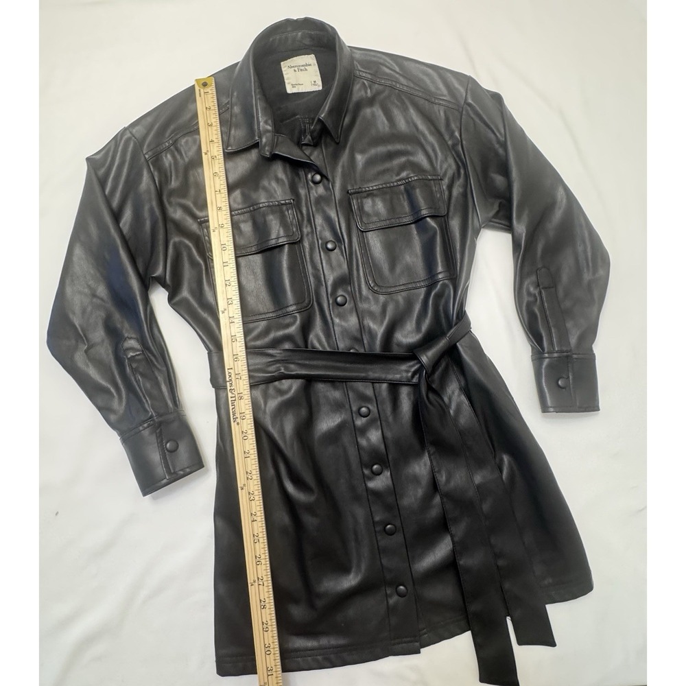 Abercrombie & Fitch Faux Vegan Leather Shirt Dress Belted‎ Shacket Medium - Picture 6 of 10